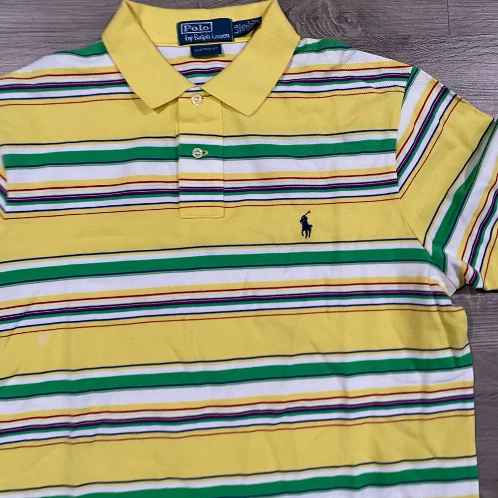 Polo Ralph‎ Lauren Striped Polo Shirt Custom Fit Large Yellow